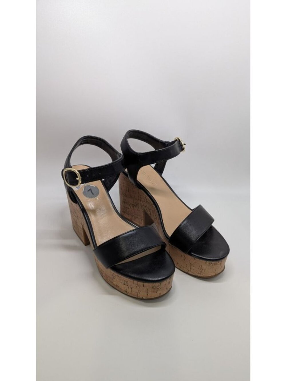 Nine West Black/Tan Amye Ankle Strap Wedge Sandals